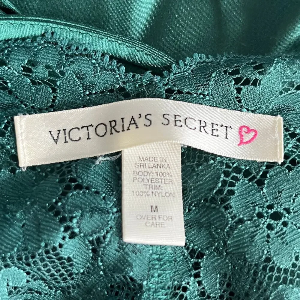 Vintage 90s Victoria's Secret Deep Green Lace Satin Lingerie Slip Dress Medium